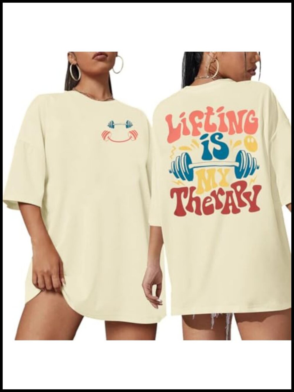 Oversized Gym Graphic T-Shirt Women Be Happy Lift Heavy Workout Tee